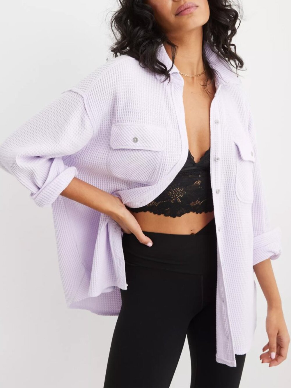 Aerie LumberJane Waffle Shirt Violet Flurry Lilac Oversized Button Up Size S $70